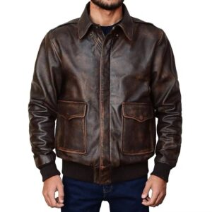 Mens A2 Leather Flight Jacket Pilot Aviator Bomber Leather Jacket