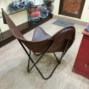 Vintage Leather Chair With Footstool Folding Modern Sling